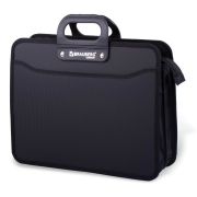 Папка-портфель пластиковая BRAUBERG «ПРЕМЬЕР» А4 (390х315х120 мм) 3 отделения, фактура «бисер», черная, 223082