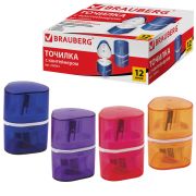 Точилка BRAUBERG «Case», 3 отверстия для чернографитных и цветных карандашей (в том числе утолщенных), с контейнером, ассорти, 226943