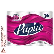 Бумага туалетная Papia, 3-слойная, 12шт., тиснение, белая