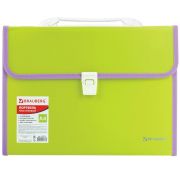 Папка-портфель пластиковая BRAUBERG «JOY», А4 (330х245х35 мм), 13 отделений, с окантовкой, салатовая, 227974
