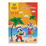 Цветная бумага мелованная А4, Мульти-Пульти, одностор., 24л., 24цв., в папке, «Приключения Енота»