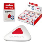 Ластик BRAUBERG «Trios PRO», 36х36х9 мм, белый, треугольный, красный пластиковый держатель, 229559