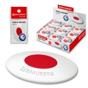 Ластик BRAUBERG «Oval PRO», 40х26х8 мм, овальный, красный пластиковый держатель, 229560