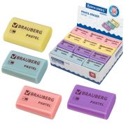 Ластик BRAUBERG «Pastel», 37х24х11мм, ассорти пастельных цветов, экологичный ПВХ, 229582