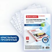 Папки-файлы перфорированные А4 BRAUBERG «STANDARD», КОМПЛЕКТ 100 шт., гладкие, 40 мкм, 229661