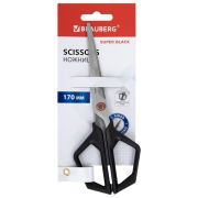 Ножницы BRAUBERG «Super black» 170 мм, черные, 3-сторонняя заточка, ручки из ABS-пластика, 238854