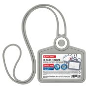 Бейдж горизонтальный для пропуска и ID-карт, СИЛИКОНОВЫЙ, 54х85 мм, шнурок 42 см, серый, BRAUBERG, 238909