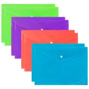 Папка-конверт с кнопкой А4, КОМПЛЕКТ 8 шт., яркие неоновые цвета ассорти, BRAUBERG «NEON», 272871