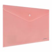 Папка-конверт с кнопкой BRAUBERG «Pastel», А4, матовая непрозрачная, персиковая, ПРОЧНАЯ 0,2 мм, 272882