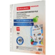 Папки-файлы перфорированные А4 BRAUBERG «PREMIUM», КОМПЛЕКТ 100 шт., гладкие, 40 мкм, 273007