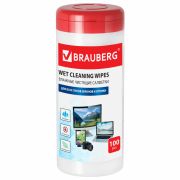 Салфетки для экранов всех типов и оптики «BRAUBERG» влажные, туба 100 шт, арт.510122