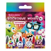 Восковые мелки BRAUBERG, кросс-серия «МОНСТРИКИ», 12 цветов, 273238