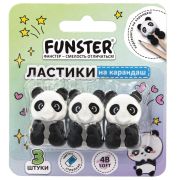 Ластик-топпер для карандаша FUNSTER (ФАНСТЕР) «ПАНДЫ», НАБОР 3 ШТУКИ, блистер, 274012