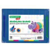 Доска для лепки А4, 280х200 мм, BRAUBERG KIDS, синяя, 7 отделений для пластилина, 2 стека, 274256