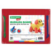 Доска для лепки А4, 280х200 мм, BRAUBERG KIDS, красная, 7 отделений для пластилина, 2 стека, 274257