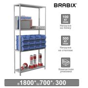 Стеллаж металлический BRABIX «MS KD-180/30/70-4», 1800х700х300 мм, 4 полки, сборная стойка, 291112, S240BR123402