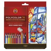 Карандаши цветные художественные Koh-I-Noor «Polycolor 3835», 36цв., заточен.+ точилка+2 ч/гр. кар. 1500, картон, европодвес (ПОД ЗАКАЗ)
