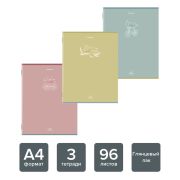 Тетради КОМПЛЕКТ 3 шт. А4, 96 л., BRAUBERG скоба, клетка, глянцевый лак, «Pastel», 404388
