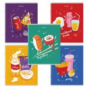 Тетради КОМПЛЕКТ 5 шт. А5, 48 л., BRAUBERG скоба, клетка, TWIN лак, «Funny Food», 404397