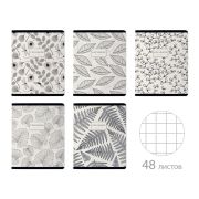 Тетрадь А5, 48 л., BRUNO VISCONTI, скоба, клетка, Soft-Touch, фольга, «BLACK&WHITE.FLORA» (5 видов), 7-48-1369