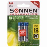 Батарейки КОМПЛЕКТ 2 шт., SONNEN Super Alkaline, АА(LR6,15А), алкалиновые, пальчиковые, в блистере, 451093