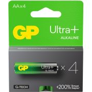 Батарейки КОМПЛЕКТ 4 шт., GP Ultra Plus G-Tech, AA (LR6), алкалиновые, пальчиковые, 15AUPA21-2CRSB4