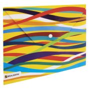 Папка-конверт с кнопкой А4 «Brauberg» Expression, разноцветные полосы, 0,18 мм, арт.221426
