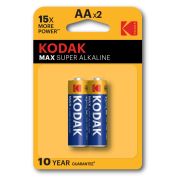 Батарейки алкалиновые «пальчиковые» КОМПЛЕКТ 2 шт., KODAK Max Super Alkaline, АА (LR6, 24А), блистер, Б0005131