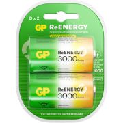 Батарейки аккумуляторные GP ReEnergy Ni-Mh КОМПЛЕКТ 2 шт., D (HR20), 3000 mAh, 300DHCRGY-2CRCB2