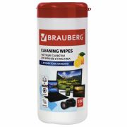 Салфетки для экранов всех типов и пластика BRAUBERG с ароматом «ЛИМОН», туба 100 шт., влажные, 511688