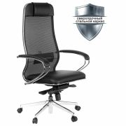 Кресло офисное МЕТТА «ErgoLife» Comfort, хром, сиденье мягкое, ткань-сетка/экокожа, черное