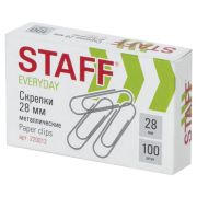 Скрепки канцелярские 28 мм «STAFF» 100 шт., арт.220012