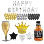 Шары воздушные НАБОР ДЛЯ ДЕКОРА «Happy Birthday», 52 шара, серебро/золото/черный, BRAUBERG, 591898