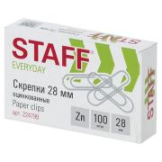 Скрепки канцелярские 28 мм «STAFF» 100 шт.оцинкованные, арт.224799