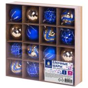 Шары елочные 16 шт., 8 см, «Blue&Gold», пластик, золото/синий, ЗОЛОТАЯ СКАЗКА, 592454
