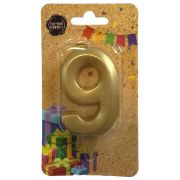 Свеча-цифра для торта «9», форма ГРАНЬ, золото, 7 см, на ножке, в блистере, 1707