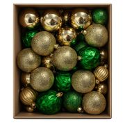 Шары ёлочные, НАБОР 50 предметов «Golden&Green», пластик, золото/зеленый, ЗОЛОТАЯ СКАЗКА, 592896