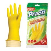 Перчатки МНОГОРАЗОВЫЕ латексные PACLAN «Practi Universal», хлопчатобумажное напыление, размер 7,5-8, M (средний), желтые, 407894