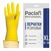 Перчатки МНОГОРАЗОВЫЕ латексные PACLAN «Professional», хлопчатобумажное напыление, размер 9,5-10, XL (очень большой), желтые, 407328