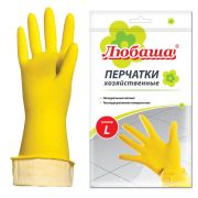 Перчатки МНОГОРАЗОВЫЕ латексные ЛЮБАША «ЭКОНОМ», хлопчатобумажное напыление, размер 8-9, L (большой), желтые, вес 32 г, 603785