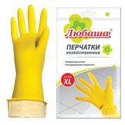 Перчатки МНОГОРАЗОВЫЕ латексные ЛЮБАША «ЭКОНОМ», хлопчатобумажное напыление, размер 9-10, XL (очень большой), желтые, вес 34 г, 603786